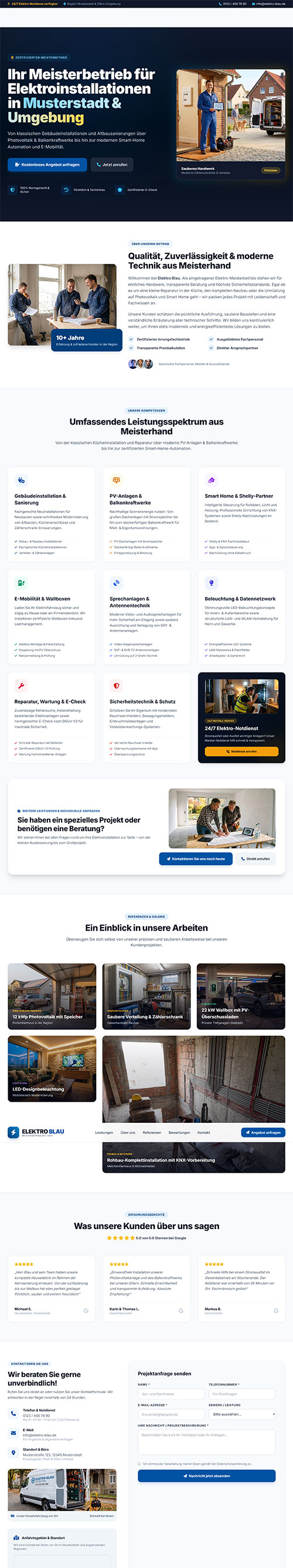 Onepage Design für Elektrobetrieb