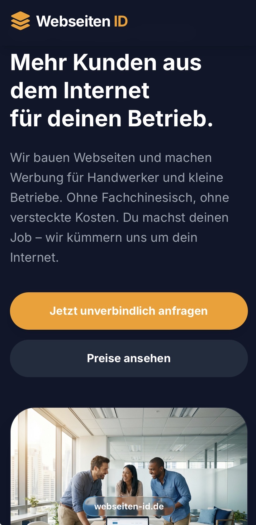 Vorschau der mobilen Webseite auf einem Smartphone