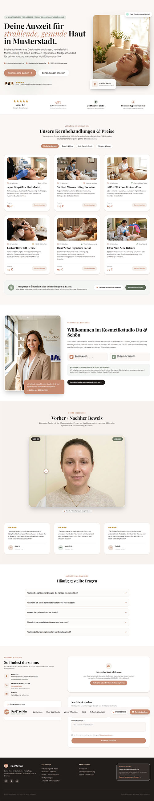 Onepage Design für Beauty Studio